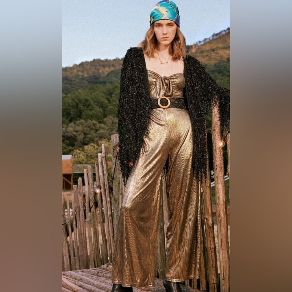 Retro 70’s Gold Bronze Palazzo Jumpsuit